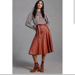 Eva Franco Faux Leather Belted Midi Skirt Medium